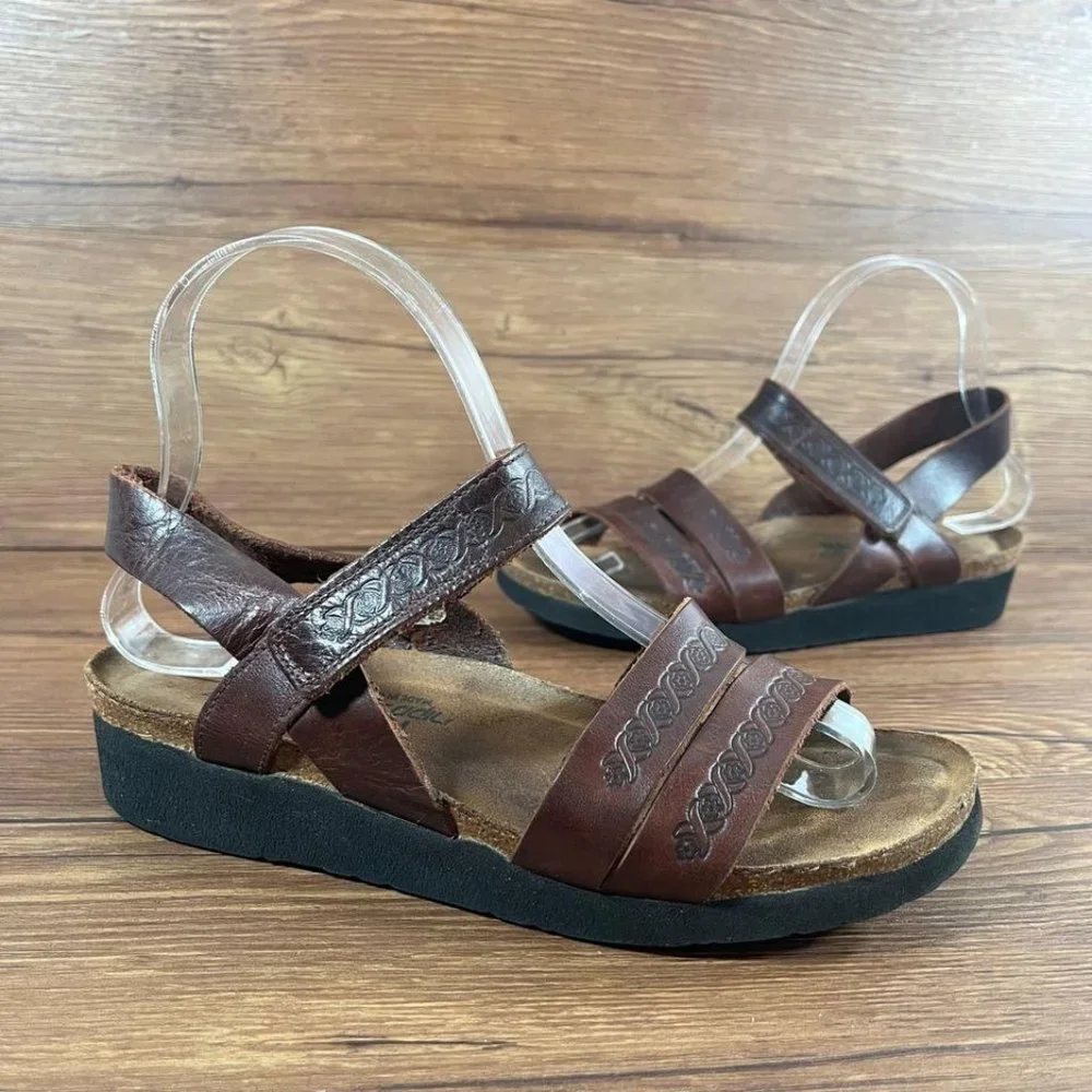 Naot Brown Leather Embossed Strappy Sandals